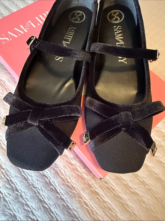 Sam & Libby Shoes - Sam & Libby Black Velvet Trimmed Mary Jane Flats w/ Bow 8.5 ❤️